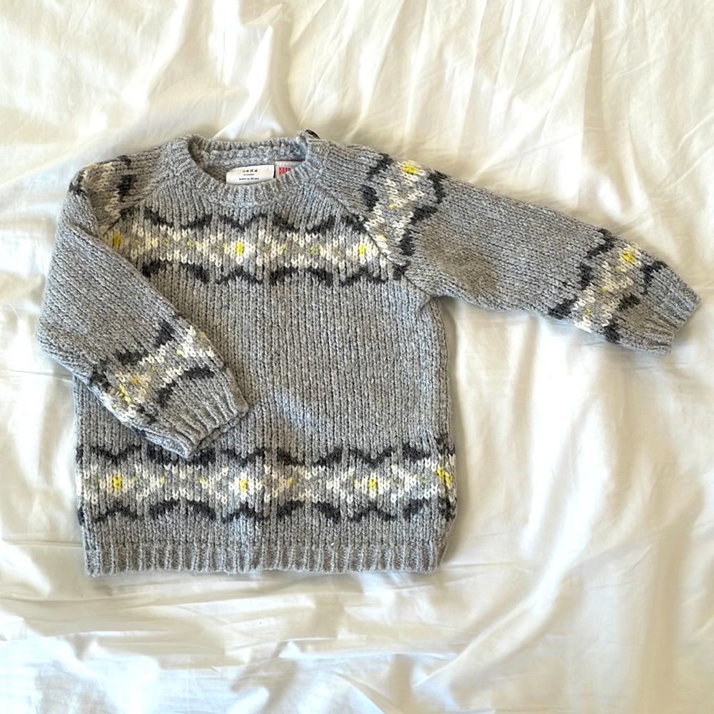 Gray cotton/wool blend sweater by Zara- 9-12 months